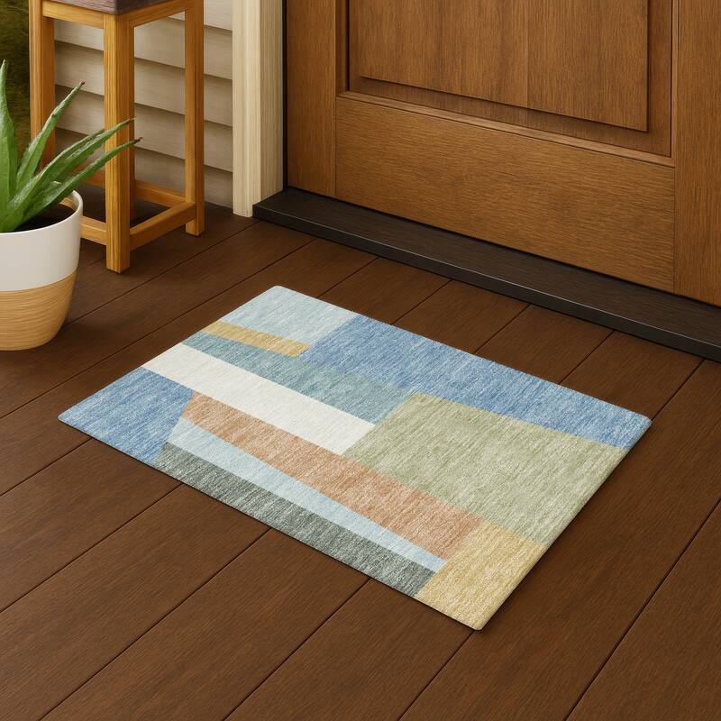 Machine Washable Indoor/ Outdoor Contemporary Jolie Chantille Rug - Blue - 1'8" x 2'6"