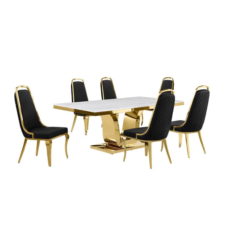 Best Quality Furniture D321-SC314-7 Dining Set with 78" White Marble Top
