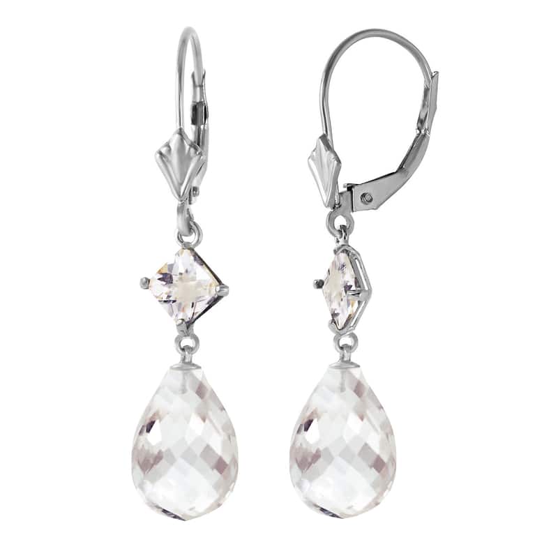 14K Solid Gold Leverback Gemstone Earrings Rose Topaz Jewelry - White
