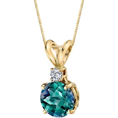 14k Yellow Gold Round Cut 1.25 cts Created Alexandrite Diamond Pendant