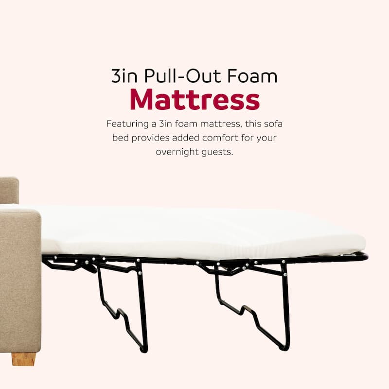 Reign Beige 73 in. Convertible Full Sleeper Sofa with USB Port