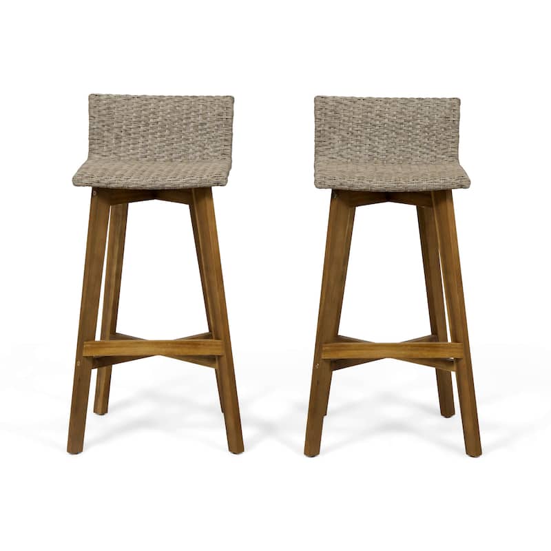 La Brea Outdoor Acacia Wood and Wicker Barstools (Set of 2) by Christopher Knight Home
