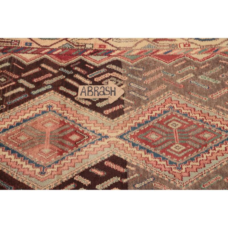 Hamedan Persian Vintage Runner Rug Handmade Brown Wool Carpet - 3'5"x 8'4"