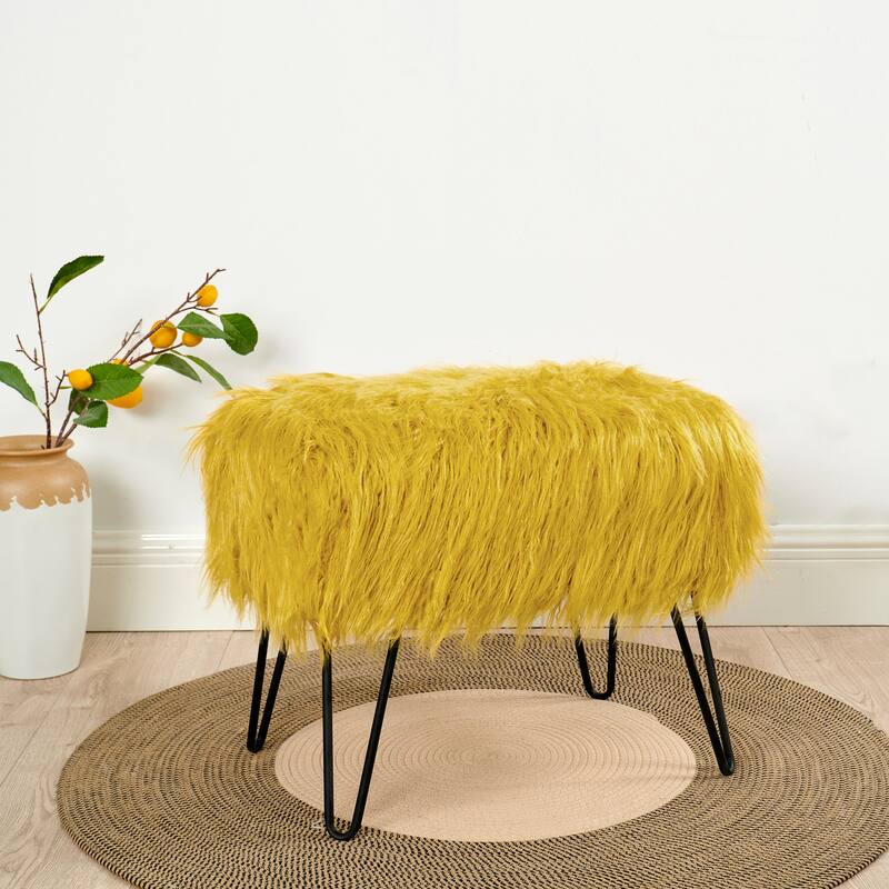 Mongolian Fauxfur Ottoman