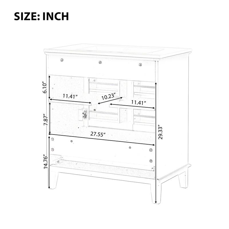 30 Inch Bathroom Vanity with Ceramic Sink, Solid Wood Freestanding Vanity Cabinet with Doors and Drawer, Modern Bath Storage