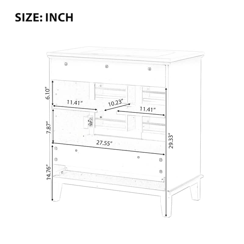 GDFStudio - Emerson 30-Inch Freestanding Bathroom Vanity with Ceramic Sink, Multi-functional Cabinet and Drawer, Painted Finish