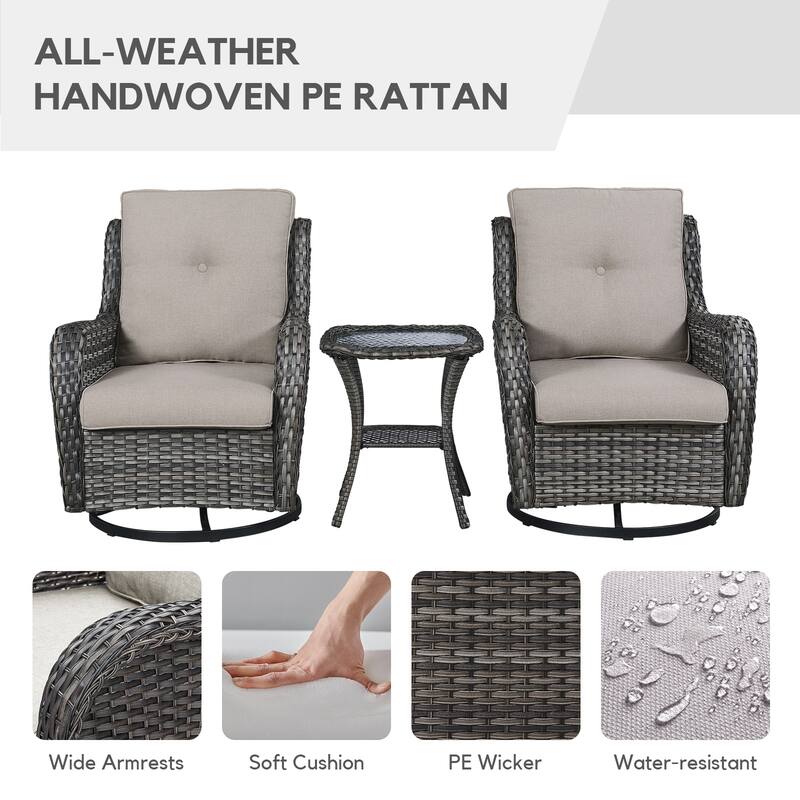 Gymojoy Patio Swivel Rocking Chair Coffee Table Set