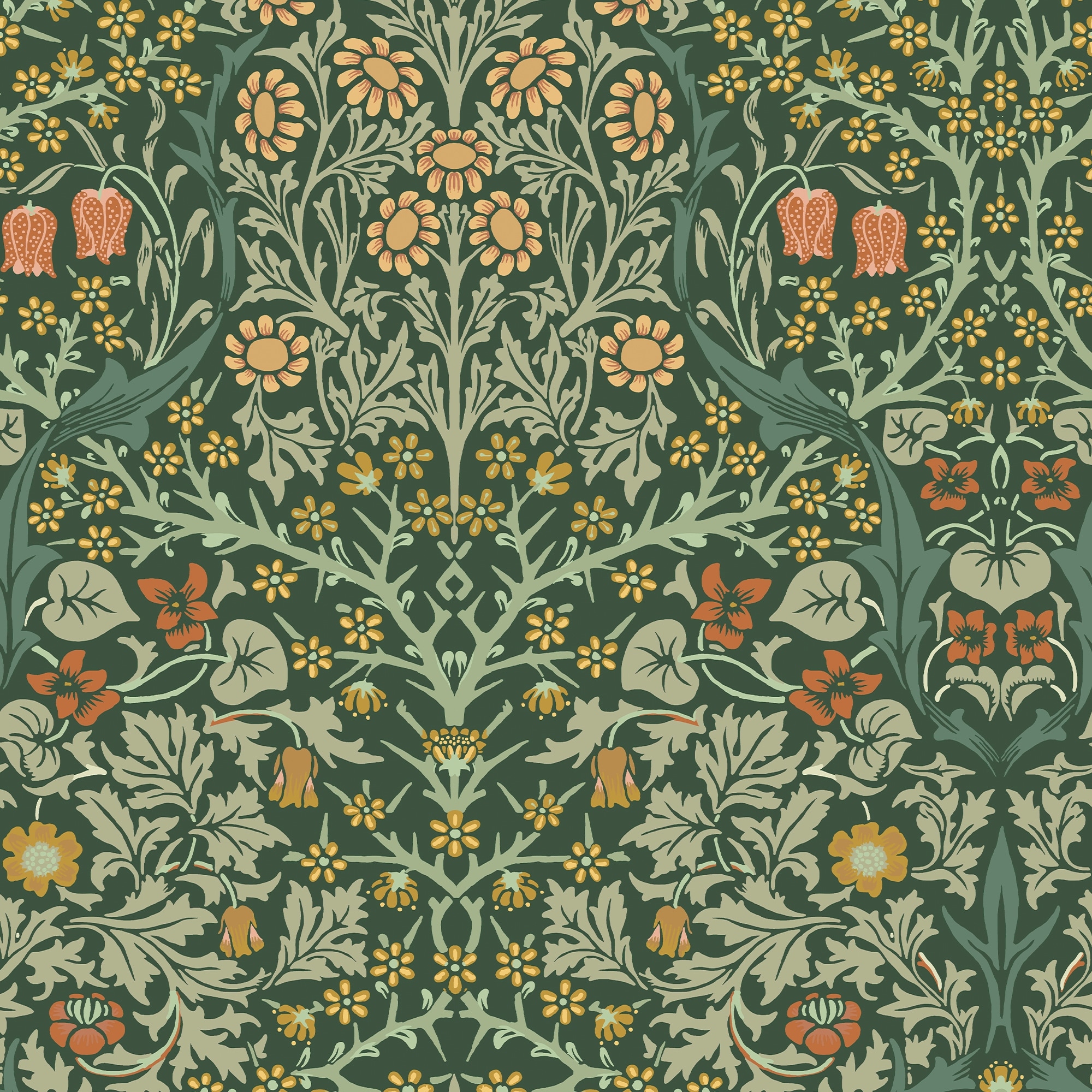 William Morris Blackthorn Deep Green Wallpaper