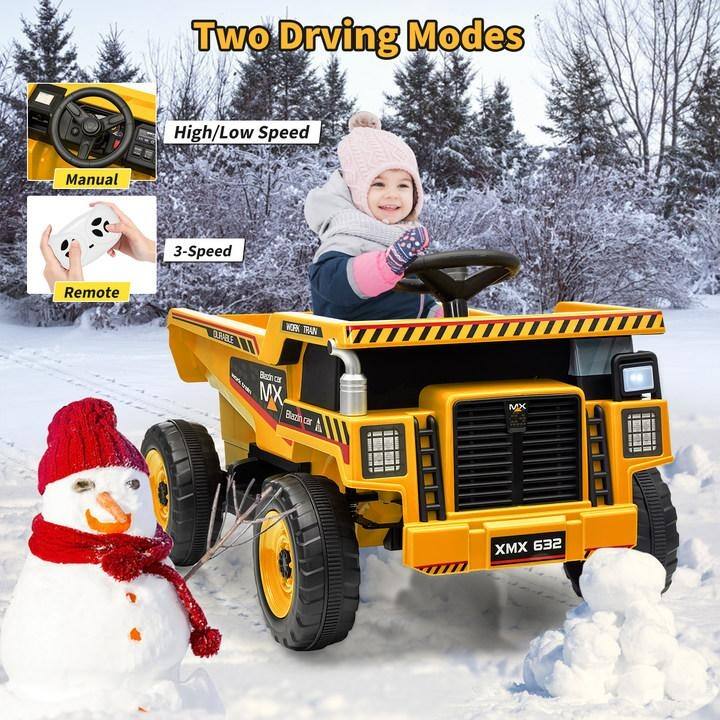 12V Ride-On Dump Truck with Remote Control, Automatic Lift Bed, Shovel & Music Player – for Kids Ages 3–8