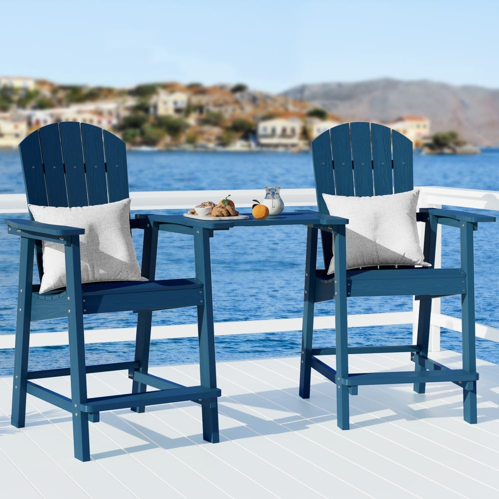 WINSOON 3PCs Tall Adirondack Chairs, Weather Resistant HIPS Balcony Chairs with Connecting Tray and Umbrella Hole