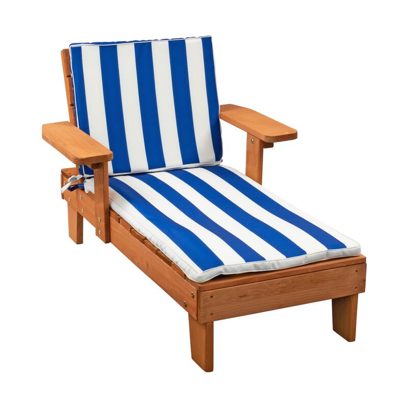 Homeware Kid's Wood Blue and White Cushion Outdoor Chaise Lounge Chair - Toddler
