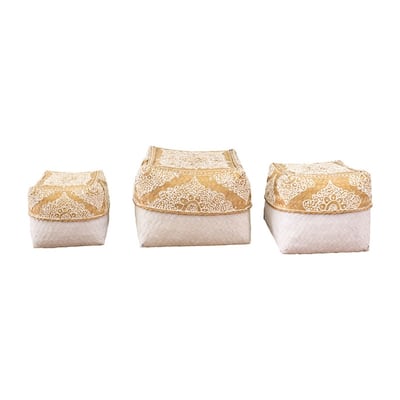 Set of 3 Rattan Boxes with Faded White Painting 8x8 6x6 5x5