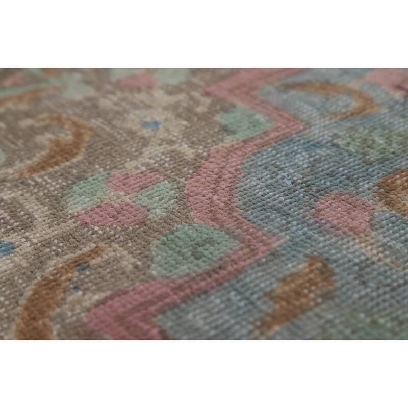 Floral Tabriz Persian Area Rug Oriental Hand-Knotted Beige Wool Carpet - 9'11"x 11'9"