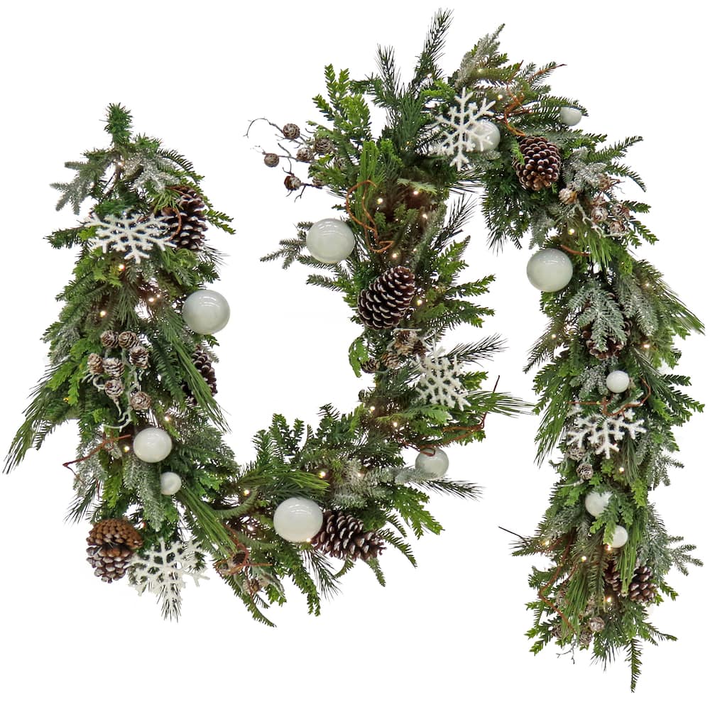 National Tree Company 9 ft. Feel Real Pre-Lit Alpine Collection Decorated Garland - 9 ft