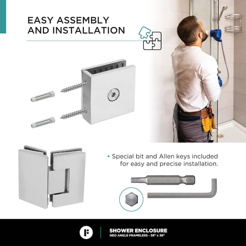 Fine Fixtures Shower Enclosure Neo Angle Frameless Tempered Glass