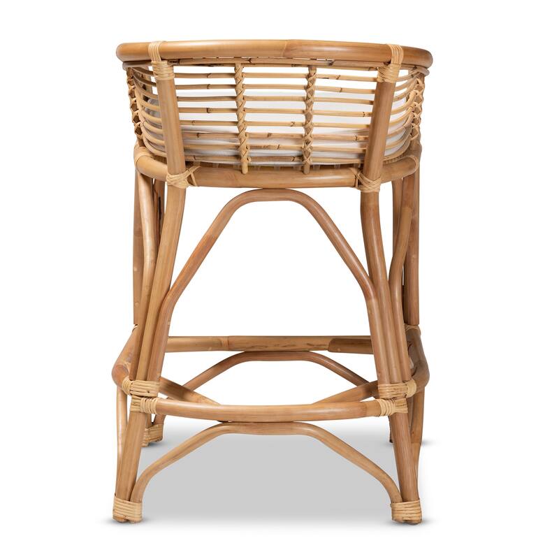 Maverick Bohemian Upholstered Rattan Counter Stool-White/Natural Brown