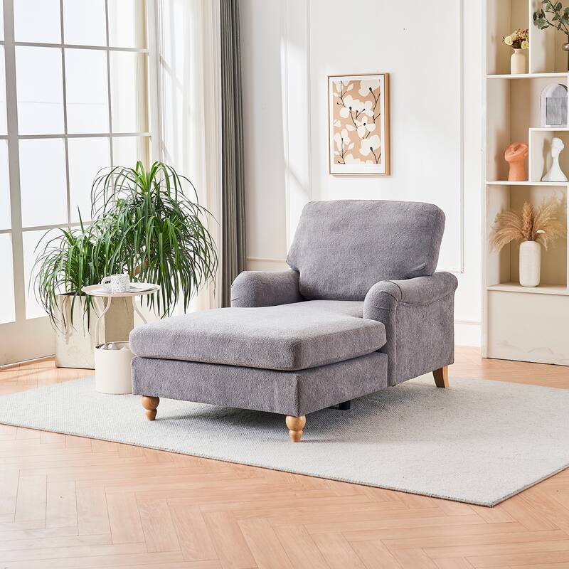 Modern Mid-Century Grey Foam Chaise Lounger Sofa