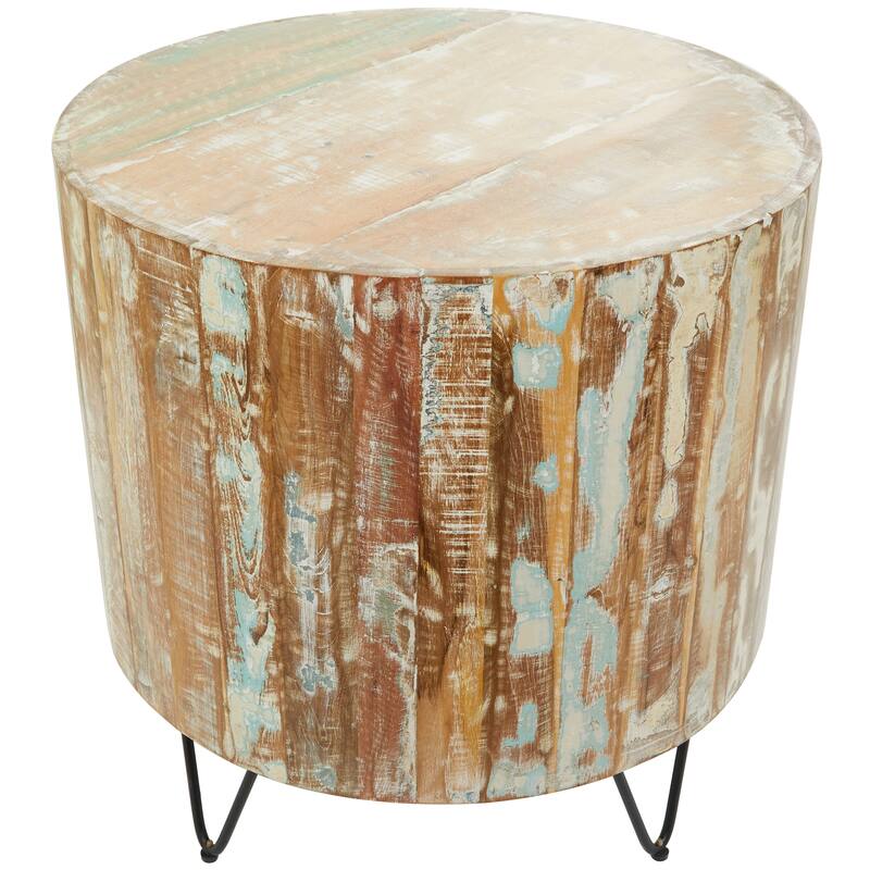 Mango Wood Handmade Distressed Coffee Table with Black Metal Hairpin Legs - Brown - Roche River Decor - Brown - 24"W, 25"H