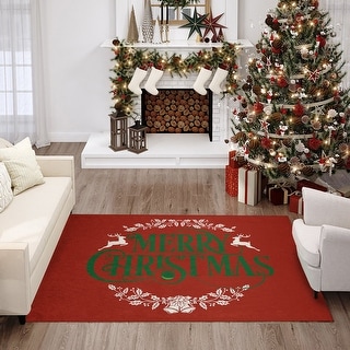 Indoor/ Outdoor Cozy Winter Red Washable Merry Christmas Rug - Bed Bath ...