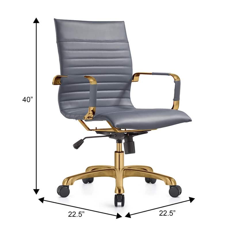 Harris Gold Frame Leather Office Chair with Padded Seat, Adjustable Height, Tilt Lock, 360° Swivel, and Smooth Rolling Casters