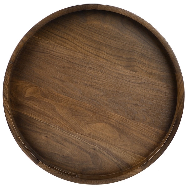 slide 2 of 21, Round Black Walnut Wood Serving Tray Ottoman Tray with Handles 20"x20"x2.4"