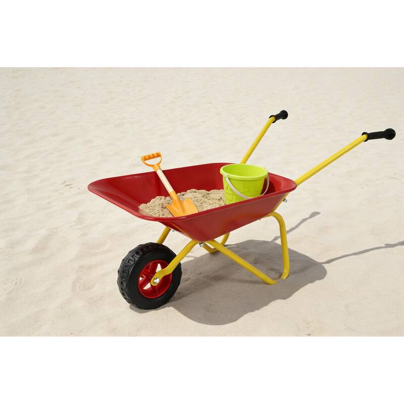 Heavy-Duty Steel Children's Wheelbarrow - 33lb Capacity Metal Garden Cart with Steel Tray, Red