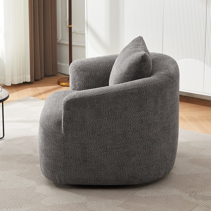 Upholstered Swivel Sofa Chair, Barrel Accent Chair for Office with Throw Pillow, Living Room Sofa Chair with Swivel Base