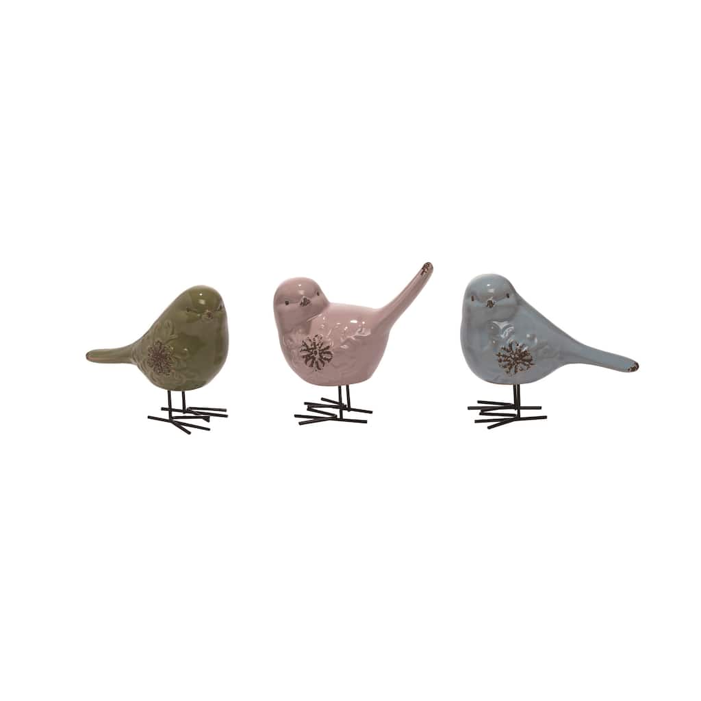 Transpac Ceramic Rustic Filigree Bird Set of 3 Spring Home Decorations
