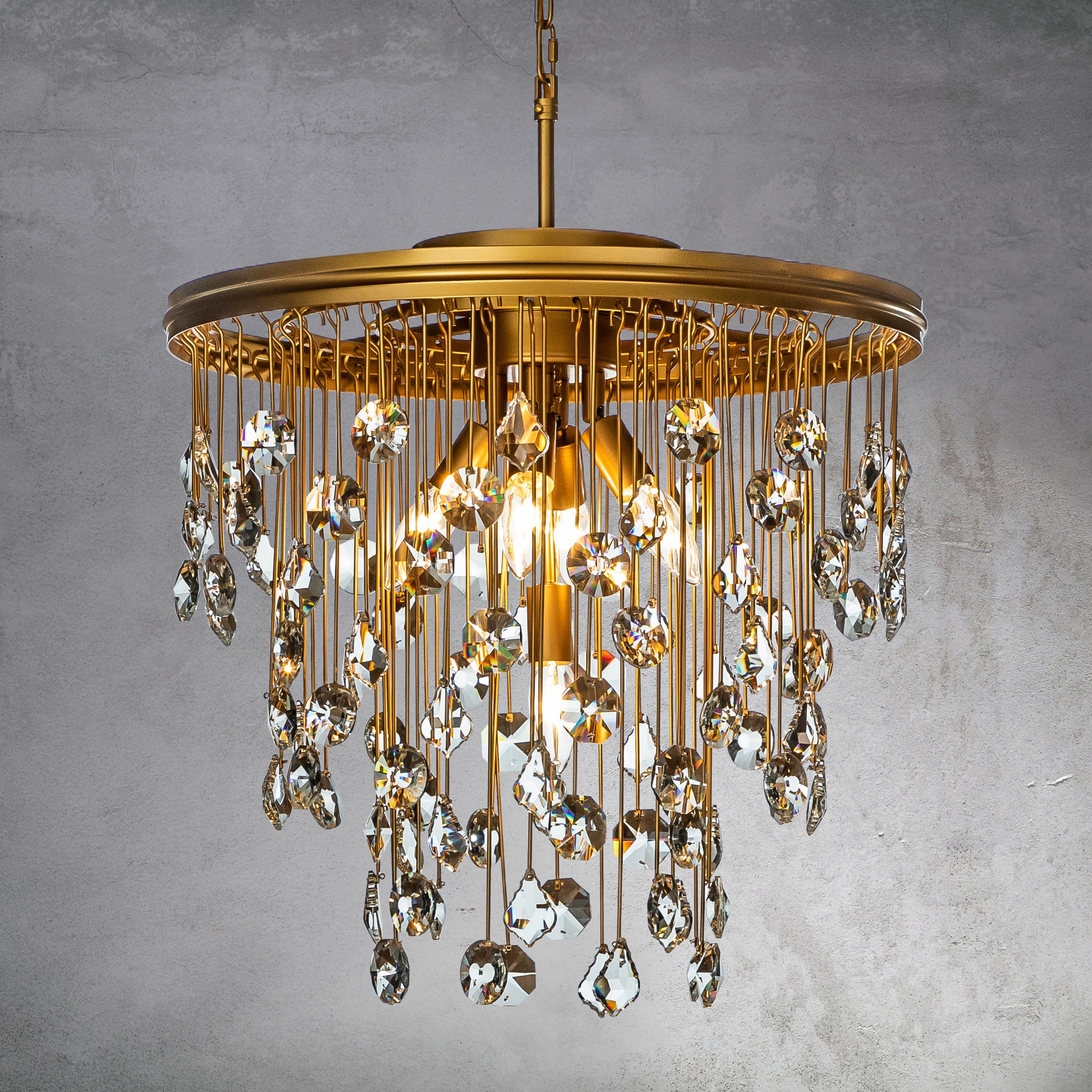 CraftHome Mid-Century Statement Crystal Chandelier Painted Brass Vintage Glam Pendant Light Adjustable Ceiling Fixture
