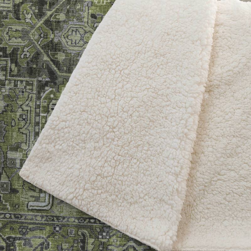 Premium Machine Washable Traditional Persian Sherpa Throw Blanket