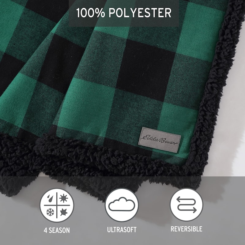 Eddie Bauer Cotton Flannel/Shearling Reverse Throw Blanket