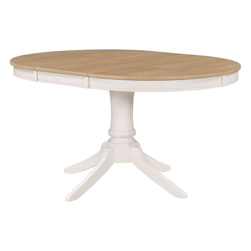 Off White 5-Piece Wooden Dining Table Set with Extendable Round Table & 4 Chairs