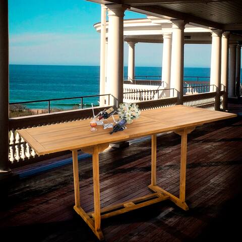 Chic Teak Elzas Rectangular Teak Wood Outdoor Extension Bar Table, 71 to 95 inch (Table Only)