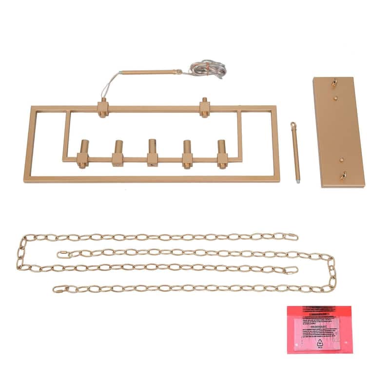 28-inch Modern Industrial 5-Lights Geometric Chandelier Linear Candle Lights for Dining Room - L28" x W5" x H18"