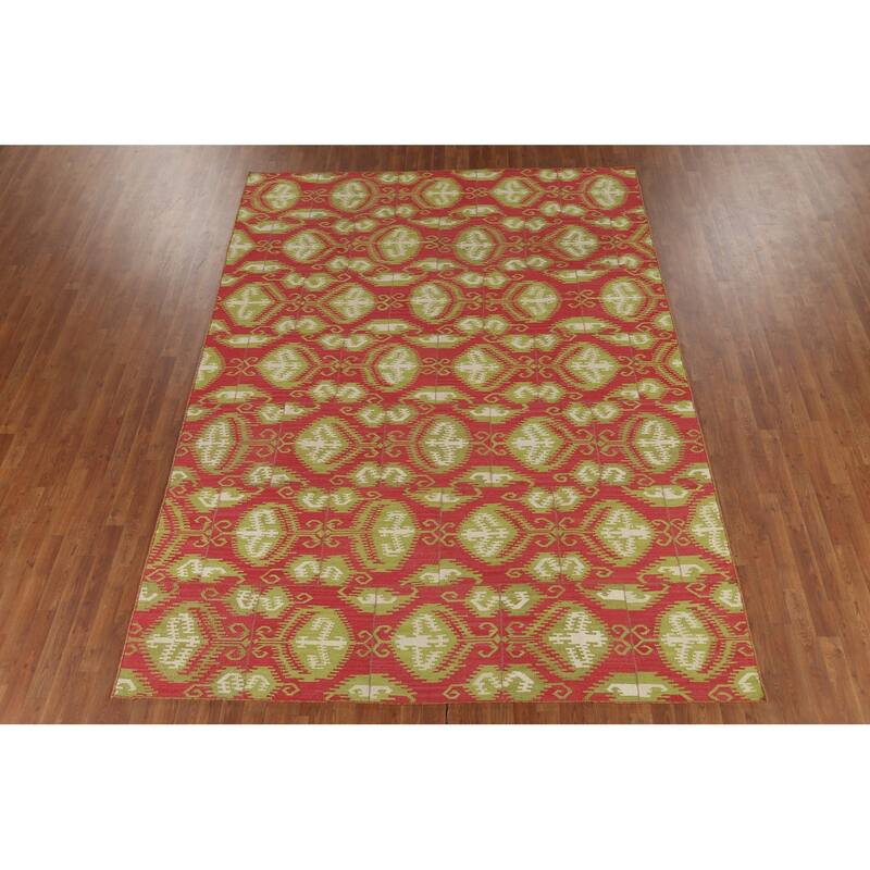 Kilim Oriental Area Rug Flatweave Geometric Pink Wool Carpet - 8'0"x 10'11"