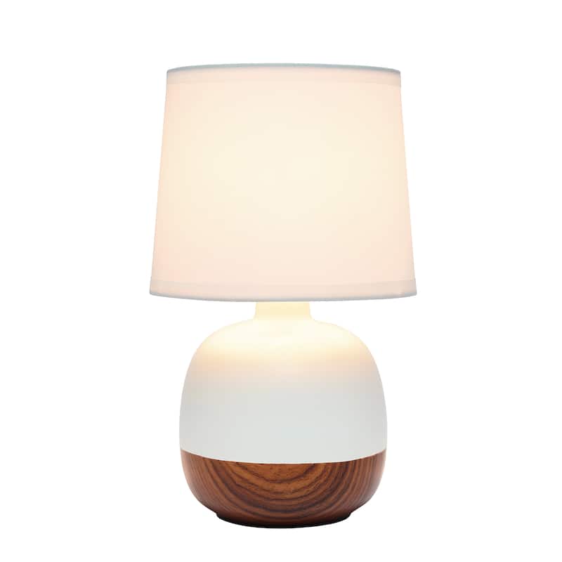 Simple Designs Petite Mid Century Table Lamp, Dark Wood and Light Gray - N/A