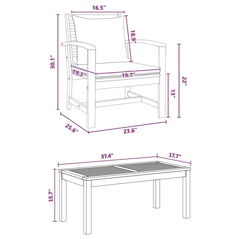vidaXL Garden Sofa Set Natural Solid teak wood - 37 x 18 x 16