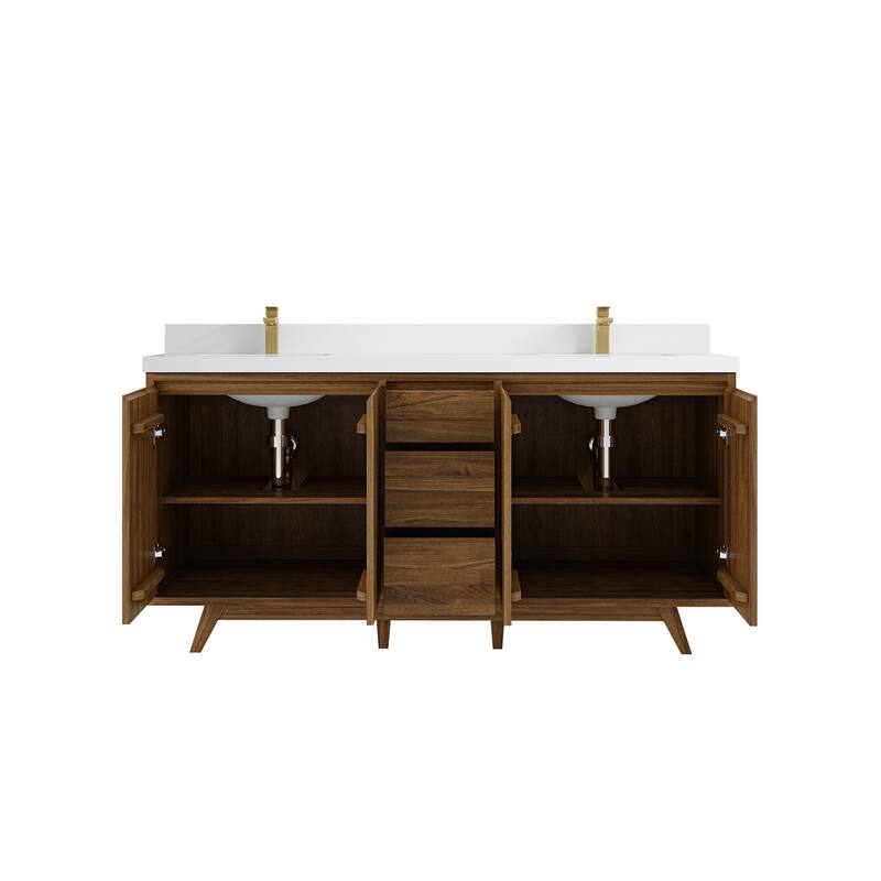 Willow Collections 72 in. W x 22 in. D s Madison Teak Double Sink Bathroom Vanity with Countertop