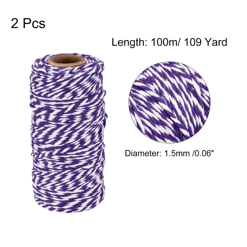 2x Twine Packing String Wrapping Cotton Twine Rope 100M for Christmas - Purple,White