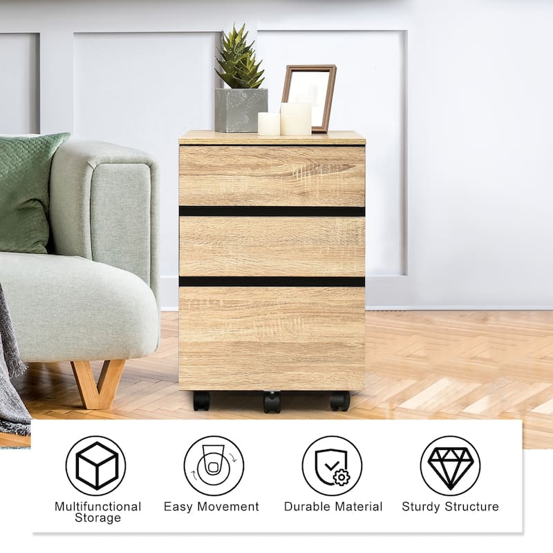 Costway 3-Drawer Mobile File Cabinet Vertical Filling Cabinet for Home