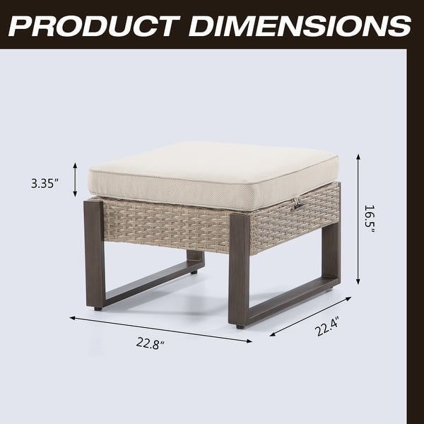 dimension image slide 2 of 3, Cozywor 2-Piece Wicker Outdoor Patio Ottoman with Steel Frame and Cushions