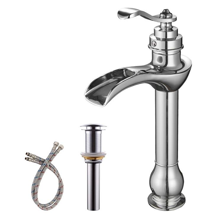 Waterfall Single Hole Single-Handle Vessel Bathroom Faucet With Pop-up Drain Assembly