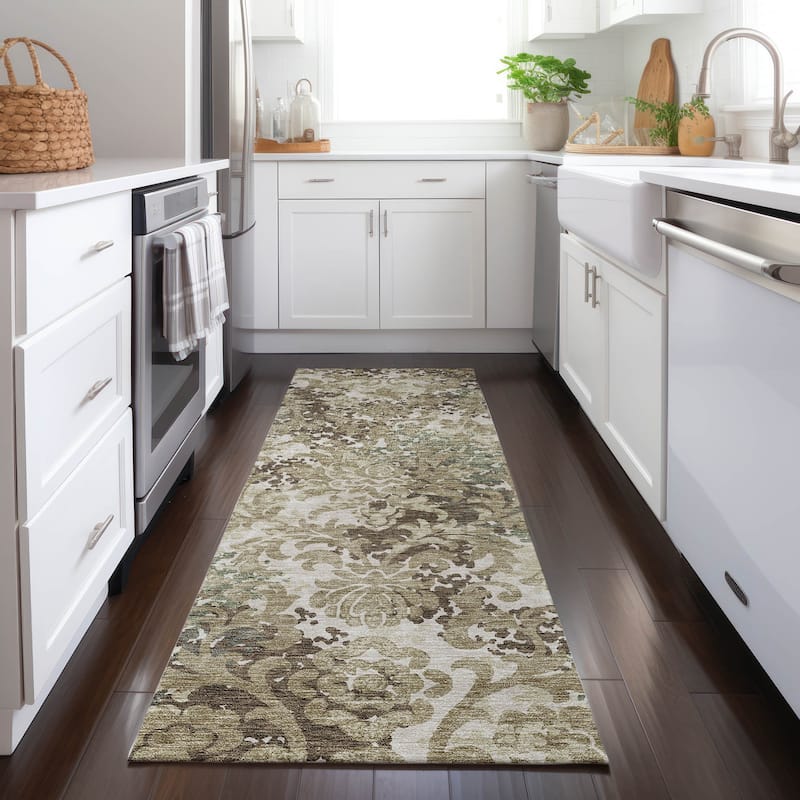 Machine Washable Indoor/ Outdoor Chantille Abstract Damask Rug