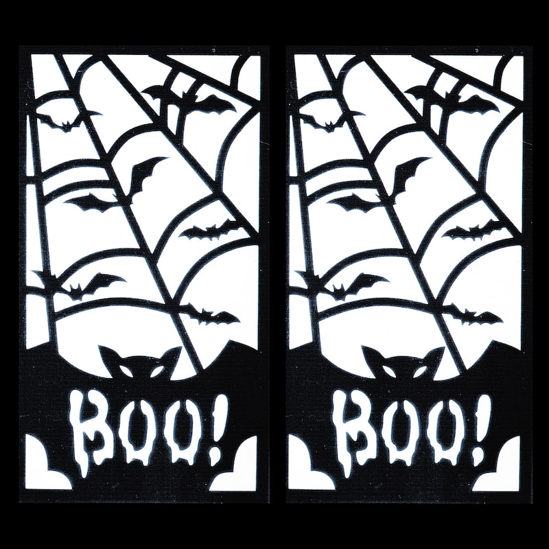 National Tree Company Halloween Lantern with LED Lights, Carved Images of Bats and Cobwebs, 16 inches - 16 in