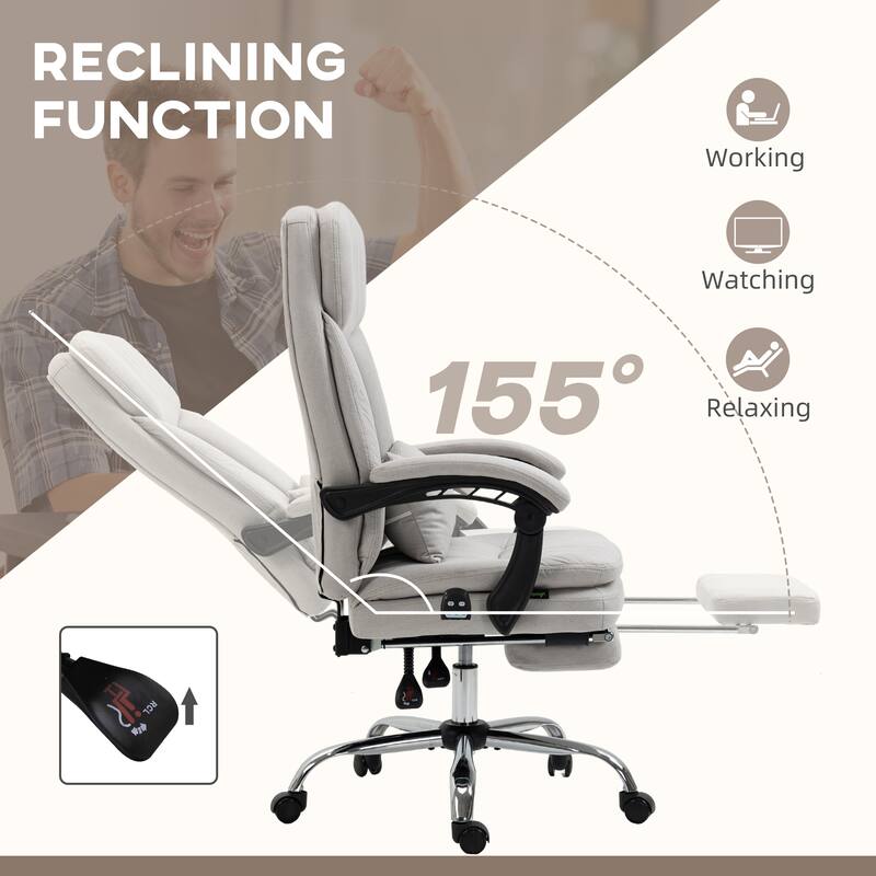 Light Grey Adjustable Seat Height Massage Office Chair with Lumbar Heat and Swivel Wheels - 26" W x 26.5" D x 43.25" -46.5" H