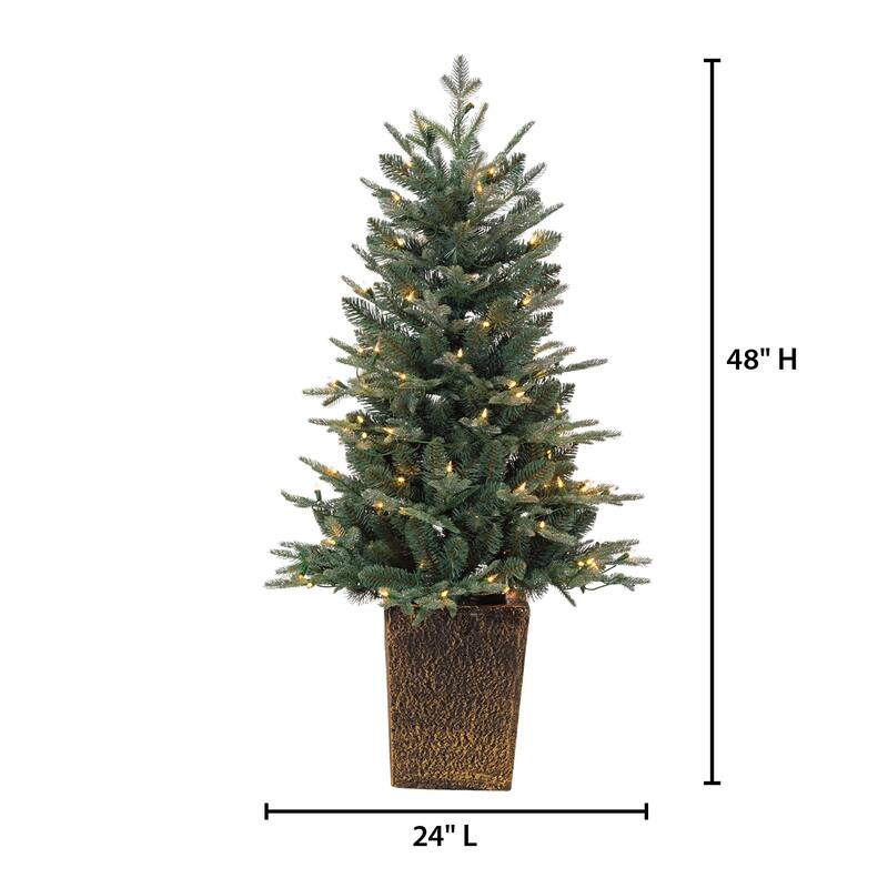 4ft Pre Lit Potted Natural Cut Blue Spruce with 100 Lights and 605 Branch Tips