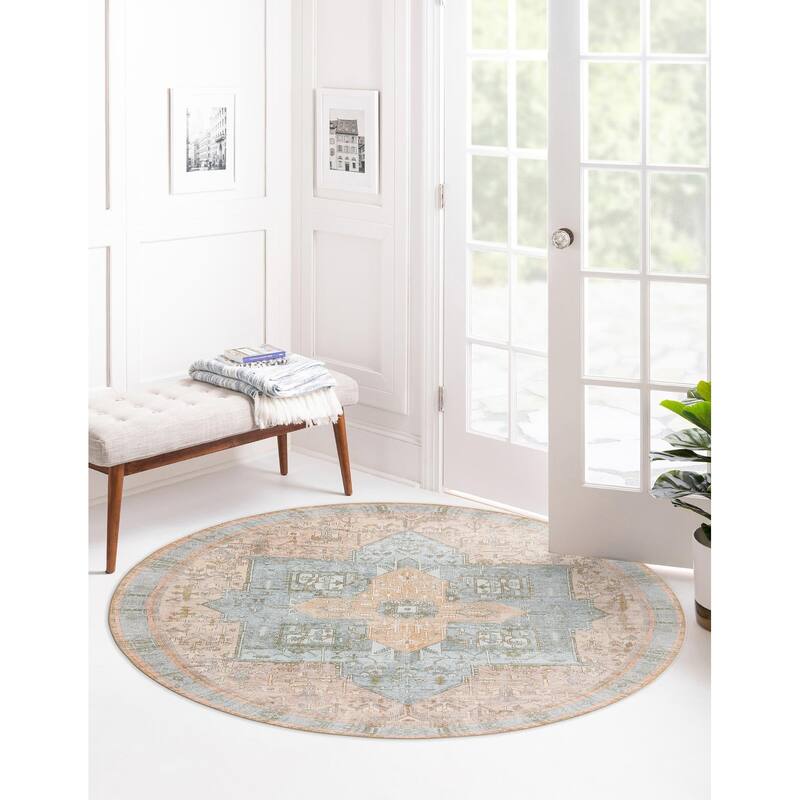 Transitional Rine Collection Area Rug - 3'6" Round - Light Brown