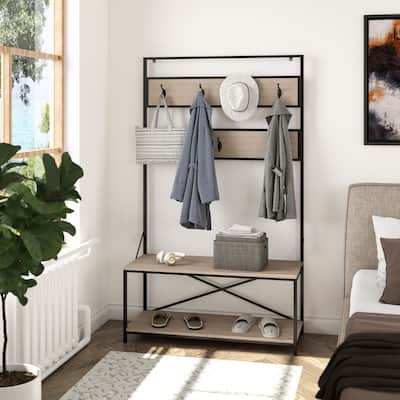 EVE-Modern 68-inch Height Mixed Material Hall Tree With Bench and Storage - 68*40*15 inches