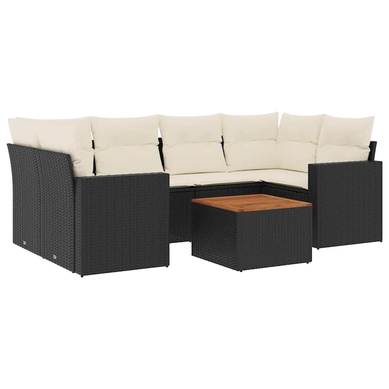 vidaXL Garden Sofa Set Black PE Rattan 7 Piece Adjustable Armrests - 92.1 x 50.2 x 27.2