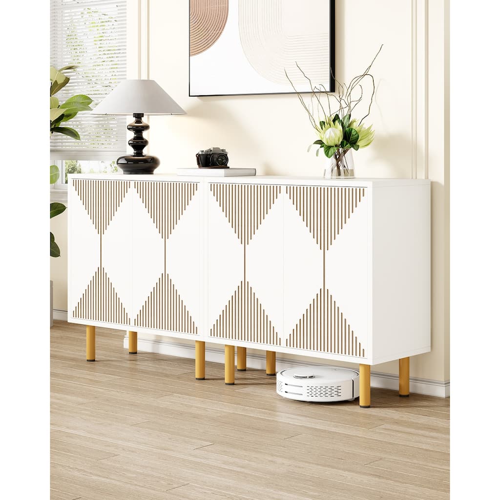 59 inches Modern White Storage Cabinet Set for Living Room, Dining Room, Garage